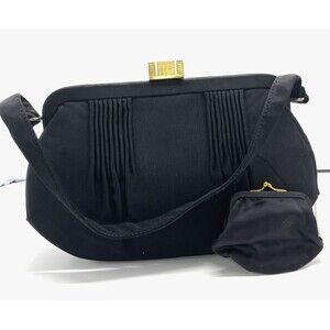 Vintage 50s Structured Black Rayon Handbag Garay Purse Made In USA Retro Audrey